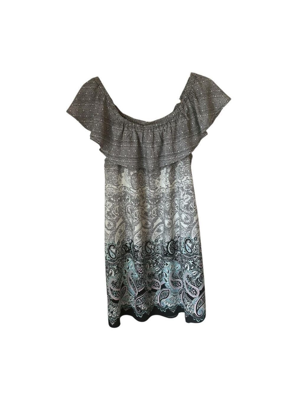 Express Tank Top Womens M Ruffled Collar Tunic Off Shoulder Paisley Sleeveless - Picture 3 of 6